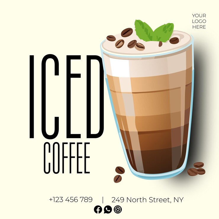 Vector plantilla de comercialización de café frío fresco con espacio de logotipo