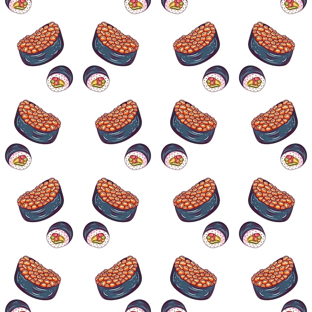 Plantilla de comida asiática de menú de sushi Banner de restaurante de bar de cocina asiática con platos de mariscos japoneses tradicionales ilustración de vector plano de patrones sin fisuras