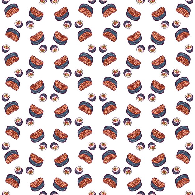 Plantilla de comida asiática de menú de sushi Banner de restaurante de bar de cocina asiática con platos de mariscos japoneses tradicionales ilustración de vector plano de patrones sin fisuras
