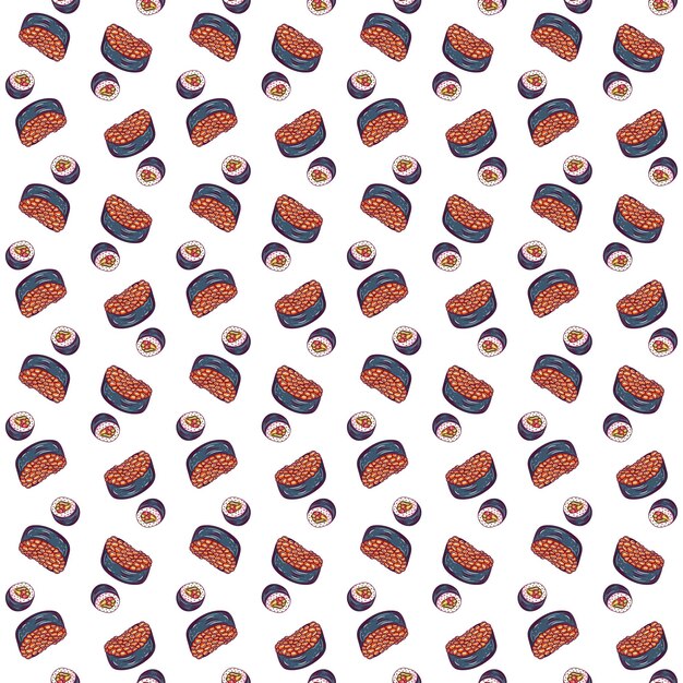 Plantilla de comida asiática de menú de sushi Banner de restaurante de bar de cocina asiática con platos de mariscos japoneses tradicionales ilustración de vector plano de patrones sin fisuras