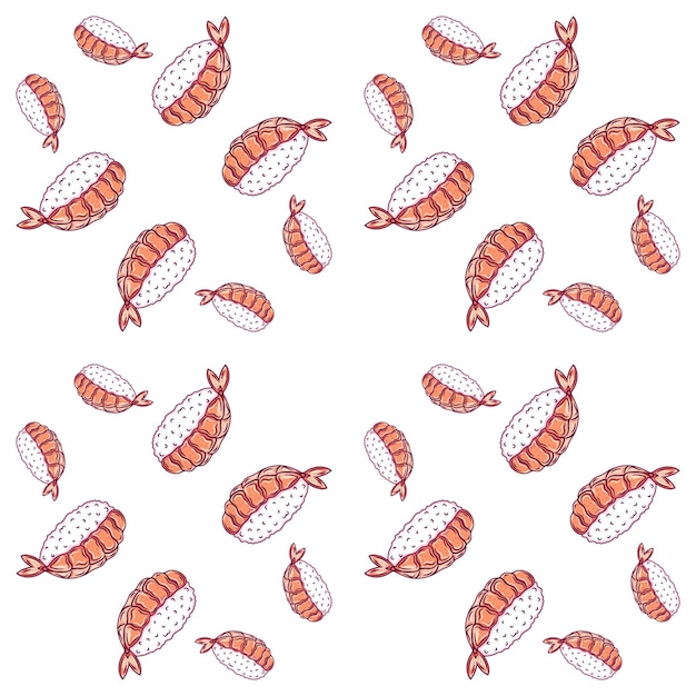 Plantilla de comida asiática de menú de sushi Banner de restaurante de bar de cocina asiática con platos de mariscos japoneses tradicionales ilustración de vector plano de patrones sin fisuras