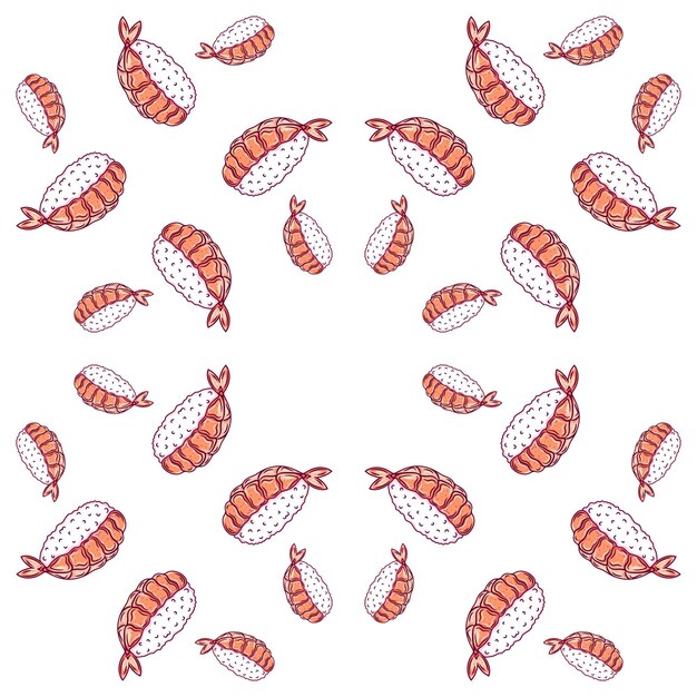 Plantilla de comida asiática de menú de sushi Banner de restaurante de bar de cocina asiática con platos de mariscos japoneses tradicionales ilustración de vector plano de patrones sin fisuras