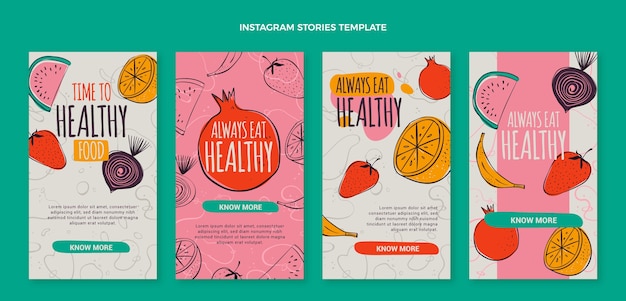 Plantilla de comida de diseño plano de historias de instagram