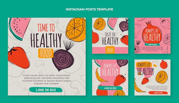 Vector plantilla de comida de diseño plano de publicación de instagram