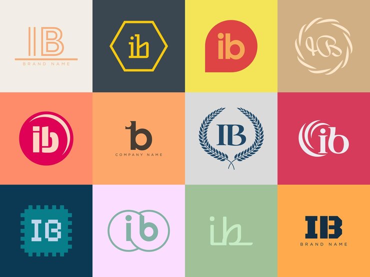 Vector plantilla de la compañía de logotipo ib logotipo de letra i y b establezca diferentes letras clásicas serif y texto en negrita moderno con elementos de diseño tipografía de fuente inicial