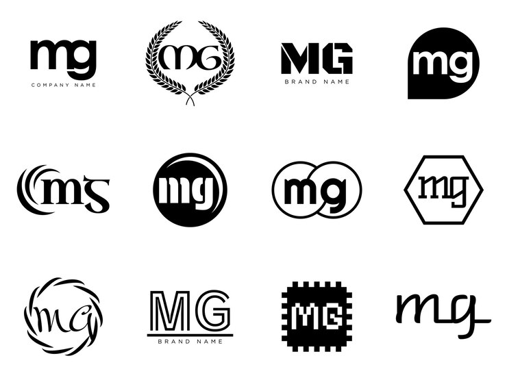 Vector plantilla de la compañía de logotipo mg logotipo de la letra m y g establezca diferentes letras clásicas serif y texto en negrita moderno con elementos de diseño tipografía de fuente inicial