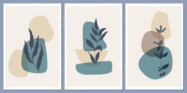Plantilla con composición abstracta de formas simples y elementos botánicos naturales