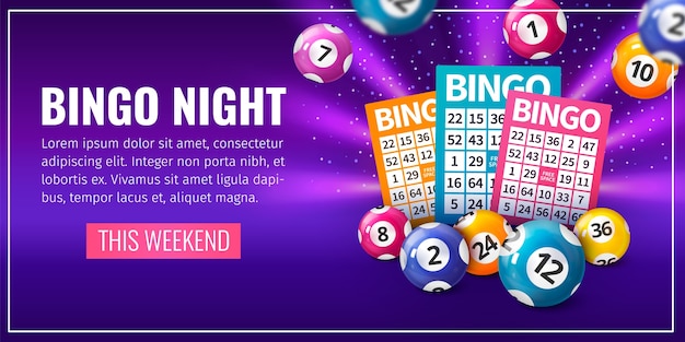 plantilla de composición publicitaria de bingo realista con cartas y bolas de lotería