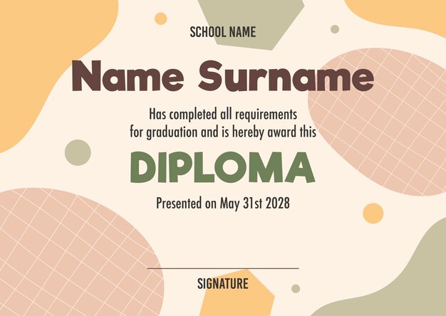 Plantilla de concepto de certificado de diploma con vector de ilustraciones de fondo abstracto
