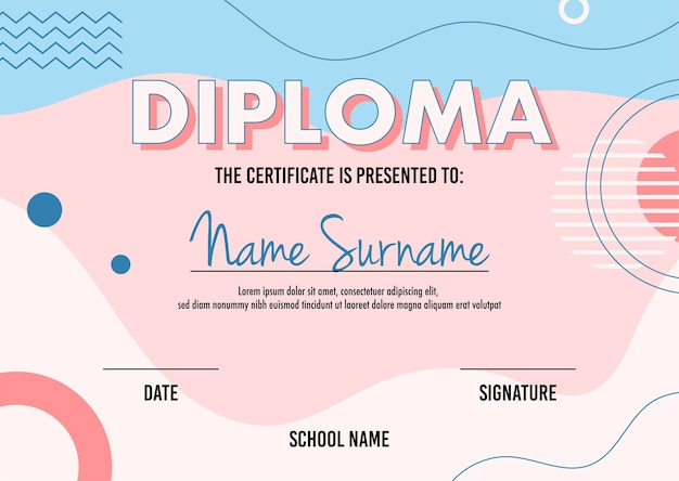 Plantilla de concepto de certificado de diploma con vector de ilustraciones de fondo abstracto