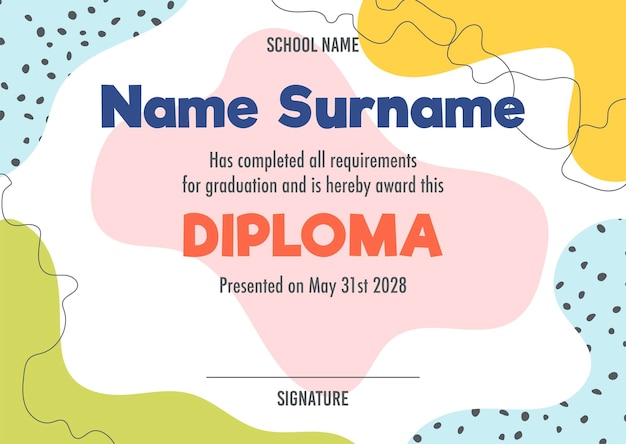 Plantilla de concepto de certificado de diploma con vector de ilustraciones de fondo abstracto