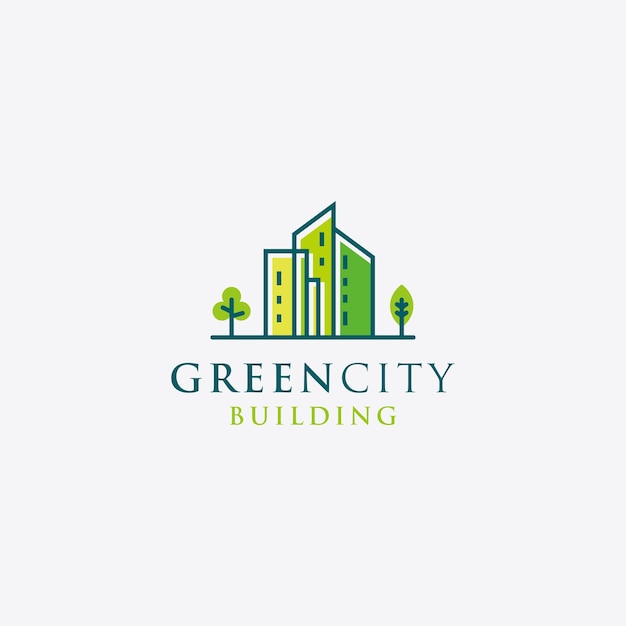 Vector plantilla concepto de diseño de logotipo de edificio de ciudad verde abstracto.