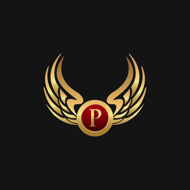 Plantilla de concepto de diseño de logotipo de lujo letra P emblema alas