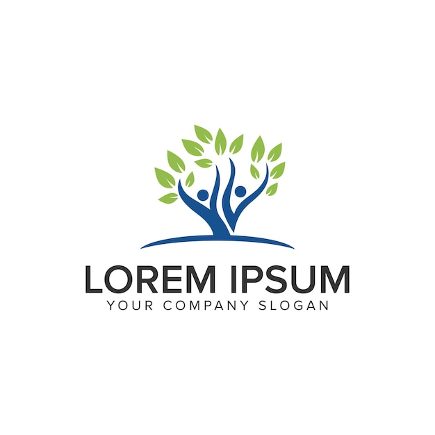 Plantilla de concepto de diseño de logotipo saludable de personas de árboles naturales