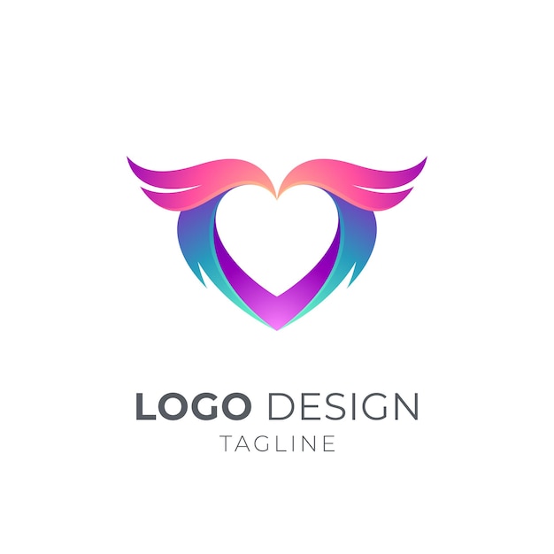 Plantilla de concepto de logotipo de corazón de alas