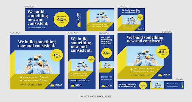 Plantilla de conjunto de anuncios de banner web de construcción o colección de banner de anuncios de google