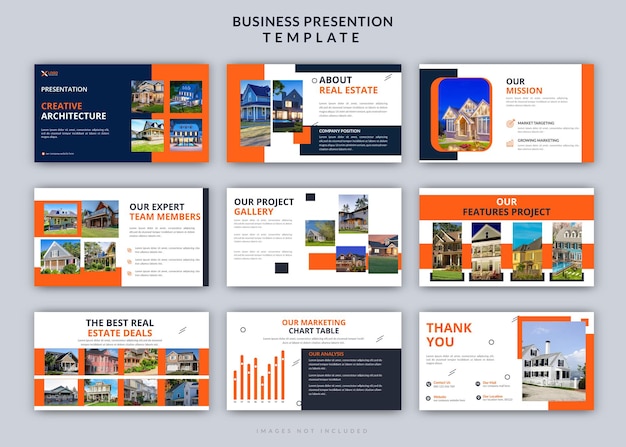 Plantilla de conjunto de diseño de diapositivas de presentación de PowerPoint de resumen de proyecto de arquitectura mínima