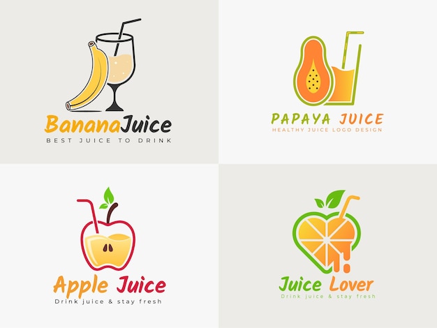 Plantilla de conjunto de diseño de logotipo de jugo de fruta