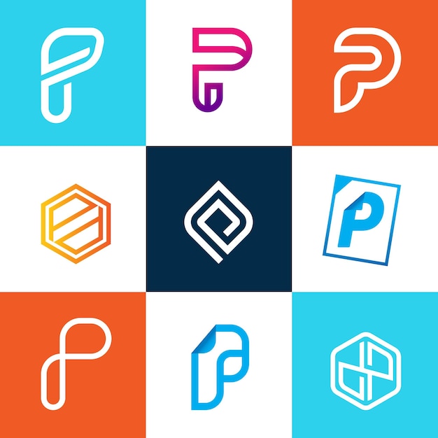 Vector plantilla de conjunto de diseño de logotipo de letra p símbolos de icono de vector mínimos