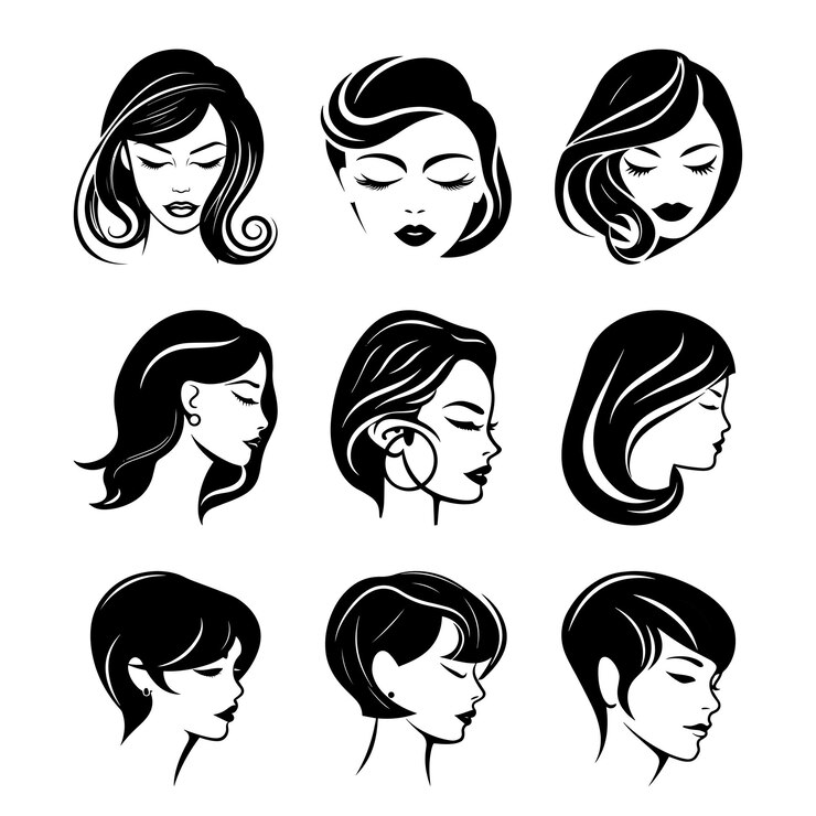 Vector plantilla de conjunto de estilo de pelo de mujer de vector