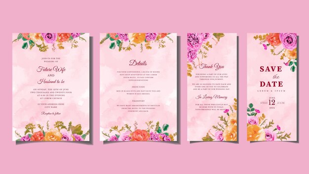 Plantilla de conjunto de flores de marco de tarjeta de invitación de boda