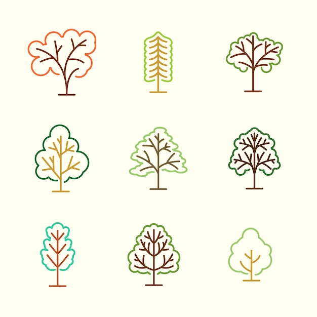 Plantilla de conjunto de iconos de árbol simple