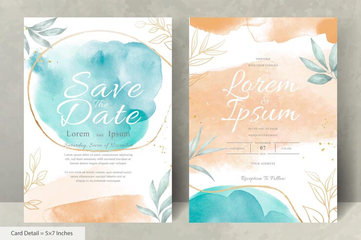 Vector plantilla de conjunto de invitación de boda floral acuarela pintada a mano