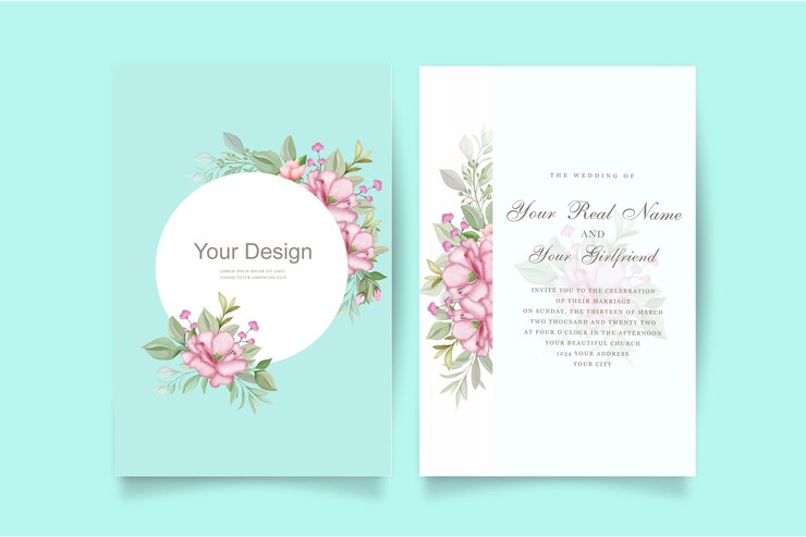 Plantilla de conjunto de invitación de boda floral elegante