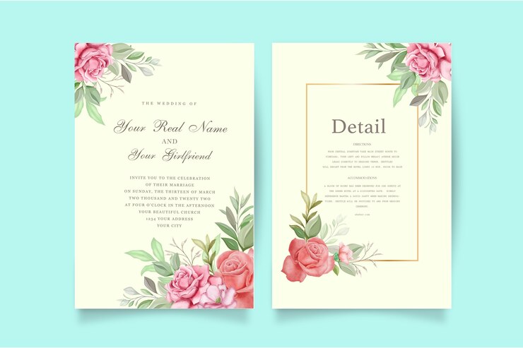 Plantilla de conjunto de invitación de boda floral elegante