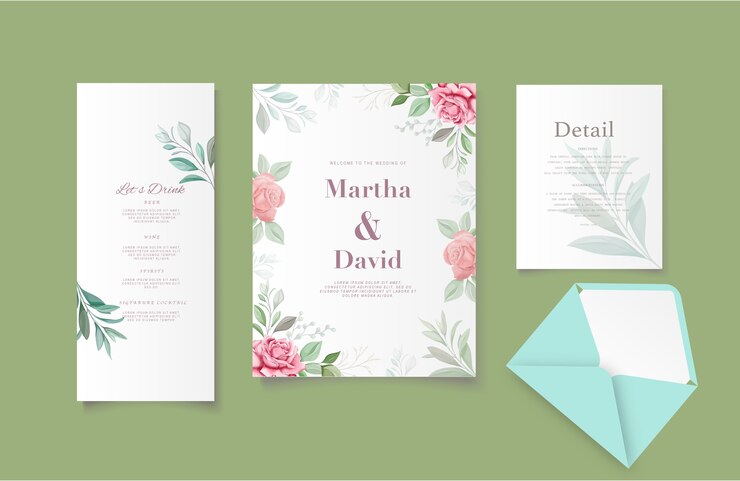 Plantilla de conjunto de invitación de boda floral elegante