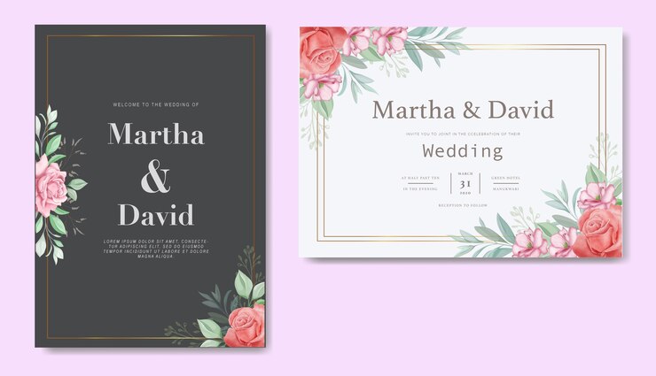 Plantilla de conjunto de invitación de boda floral elegante