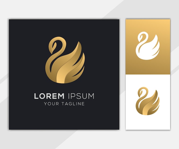 Plantilla de conjunto de logotipo abstracto de cisne dorado
