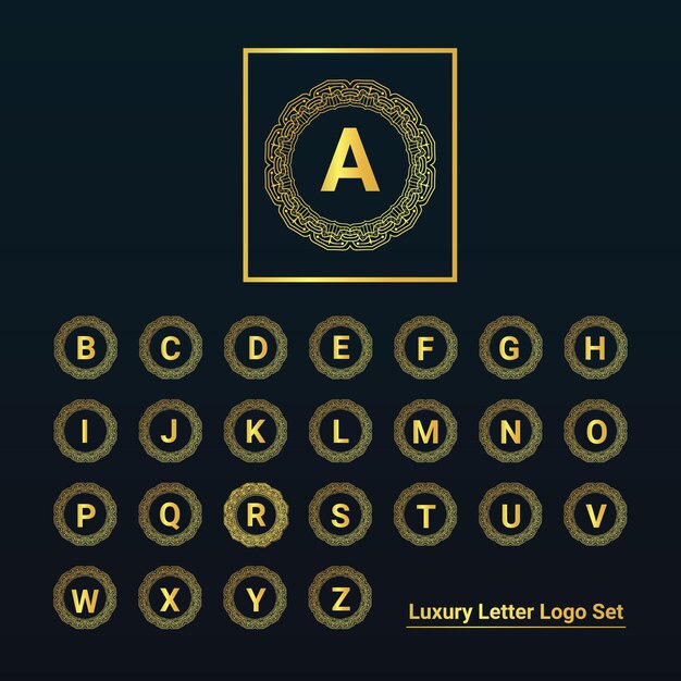 Plantilla de conjunto de logotipo de carta de lujo con color dorado
