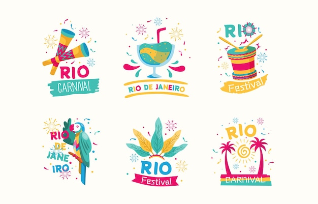 Vector plantilla de conjunto de pegatinas brasileñas de río de janeiro