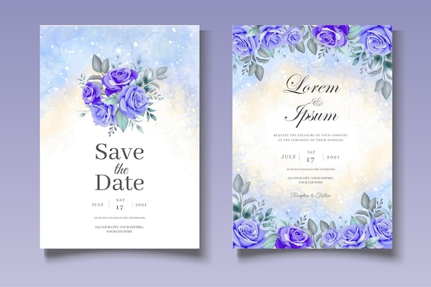 Plantilla de conjunto de tarjeta de boda hermosa corona floral