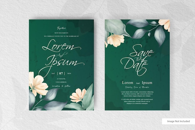 Plantilla de conjunto de tarjeta de invitación de boda acuarela editable