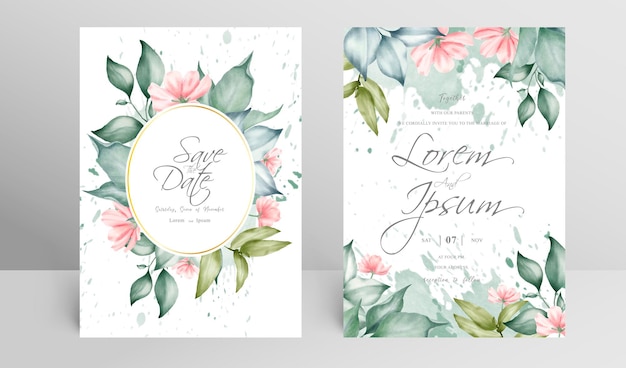 Plantilla de conjunto de tarjeta de invitación de boda editable con marco floral de arreglo y acuarela