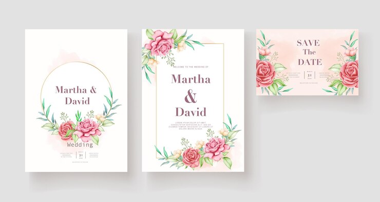 Plantilla de conjunto de tarjeta de invitación de boda elegante