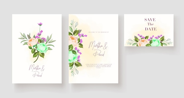 Vector plantilla de conjunto de tarjeta de invitación de boda elegante