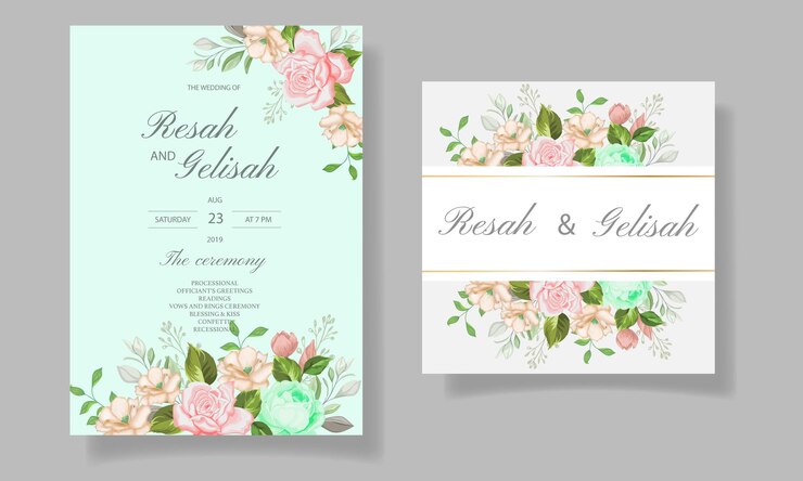 Plantilla de conjunto de tarjeta de invitación de boda elegante