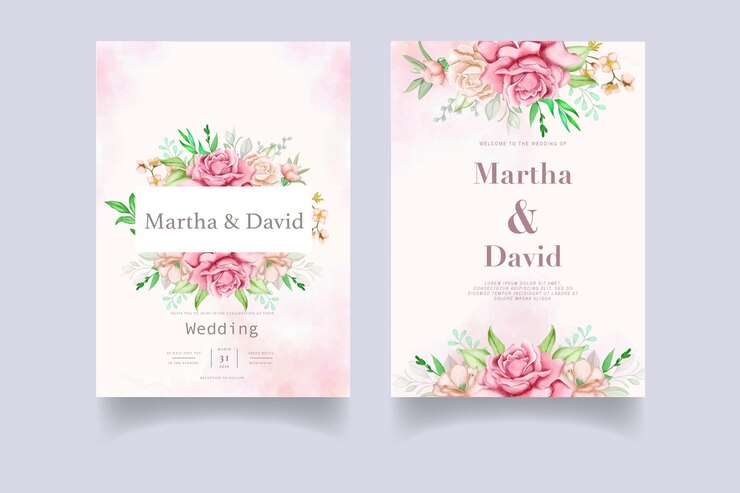 Plantilla de conjunto de tarjeta de invitación de boda elegante