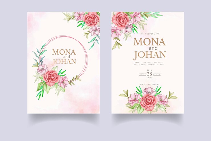 Plantilla de conjunto de tarjeta de invitación de boda elegante