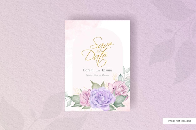 Plantilla de conjunto de tarjeta de invitación de boda vintage con flores y hojas dibujadas a mano