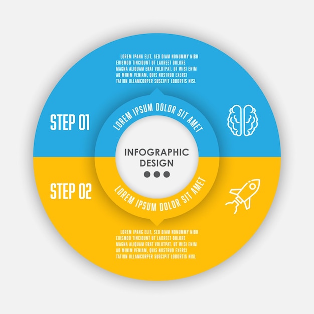 Plantilla de conjunto de vectores círculo infográfico 2 pasos Diagrama de plantilla para presentación