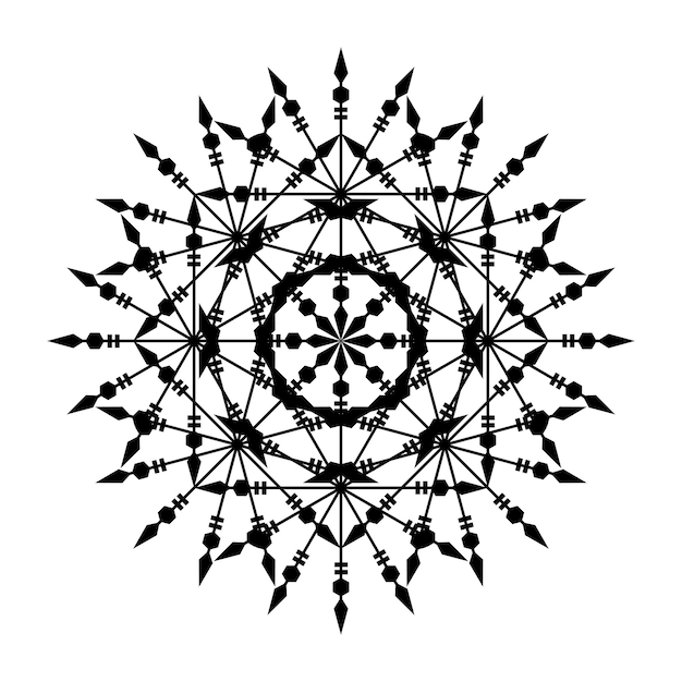 Plantilla de copo de nieve de mandala oriental abstracto. Icono de elemento de patrón de encaje de mandala arabesco de yoga