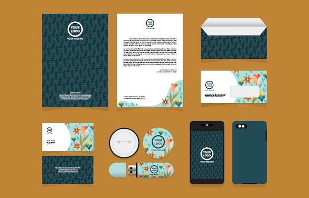 plantilla corporativa de conjunto de negocios florales