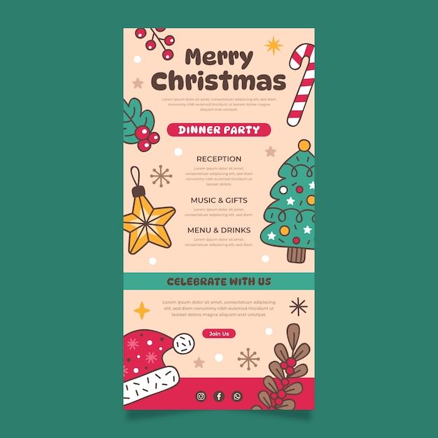 Plantilla de correo electrónico de navidad dibujada a mano