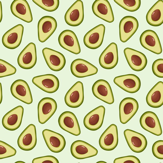 Plantilla sin costuras con aguacate Mitades de frutas verdes tropicales con semillas Frutas para un vector saludable