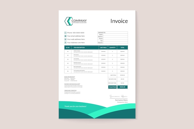 Plantilla de cotización de factura de recibo de pago creativa simple y profesional