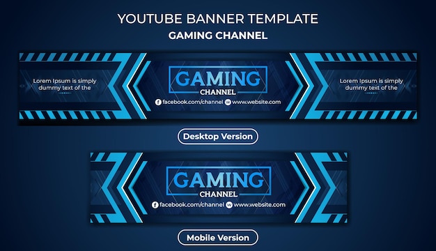 Plantilla creativa de arte de canal de juegos de youtube y concepto moderno de banner de youtube